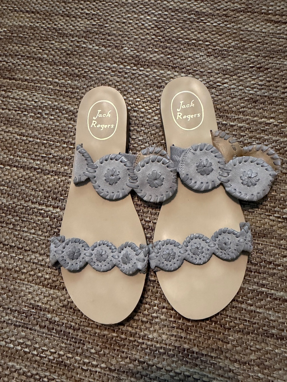 Jack Rogers Lauren Slide Flat Sandals Suede Grey
